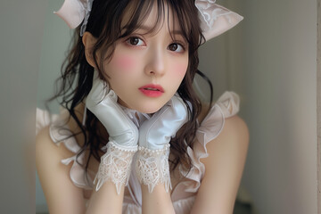 メイド服の日本人女性