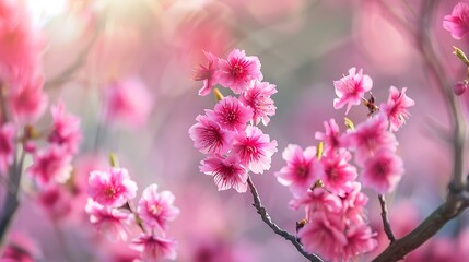 Vibrant cherry blossoms full bloom