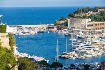 Panoramic view of Monte Carlo marina and cityscape