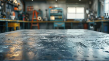 defocused tool workshop on top of a table to place objects