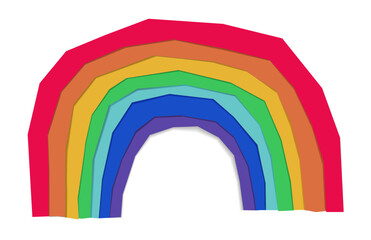 Rainbow cut out of colored paper. Vector illustration. Collage. Naive children's creativity