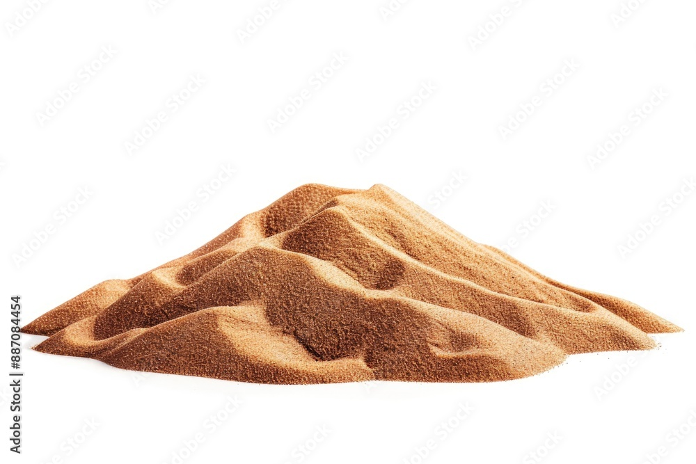 Poster a single pile of sand sits on top of a white surface, simple and isolated