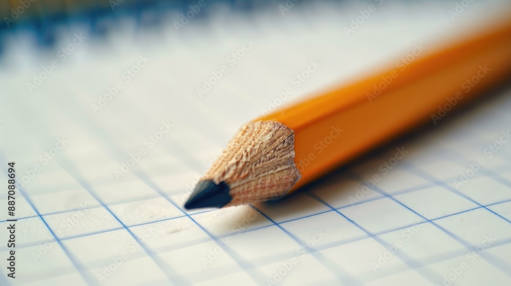 Poster close up view of notebook paper with pencil and empty space