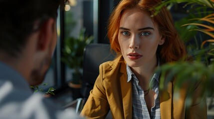 Confident businesswoman, looking at her colleague with a sense of collaboration and trust