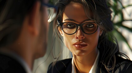 Confident businesswoman, looking at her colleague with a sense of collaboration and trust