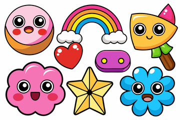 kawaii stickers vector art icons illustration