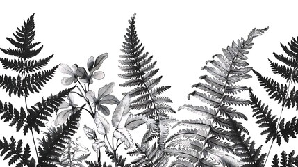 Elegant botanical line drawings of ferns ivy