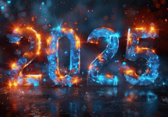 Glowing 2025 in Blue and Orange