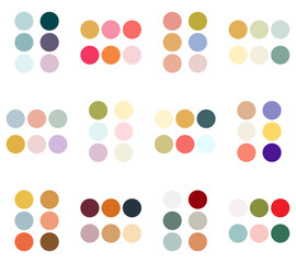 Twelve bright and pastel colour palettes. Seamless pattern with colorful circles. Vector illustration