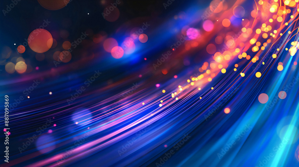 Wall mural blurred fiber optics strings in abstract background