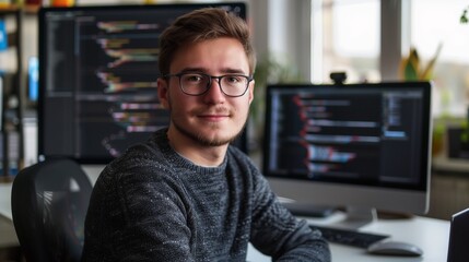 Fototapeta premium Portrait of male programmer in office.