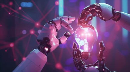 Ai machine learning hands of robot and human touch on big data network brain data creative in light bulb science and artificial intelligence technology innovation for futuristic.