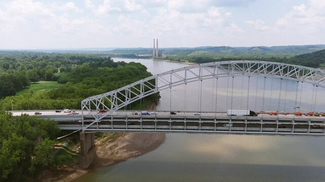 Aerial Drone Sherman Minton Bridge Ohio River  Big Lateral Move Left to Right Wide
