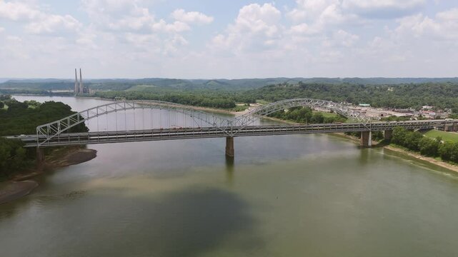 Aerial Drone Sherman Minton Bridge Ohio River Wide Slow Circle Right to Left