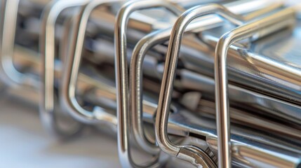 Close up photo of iron or metal binder or paper clips with negative or copy space