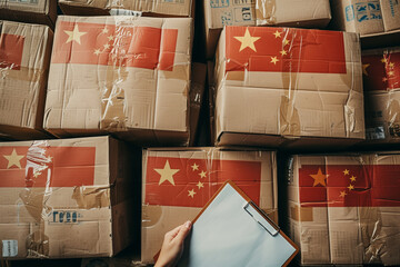 A Sea of Cardboard Boxes Emblazoned With the Chinese Flag: A Glimpse Into International Trade
