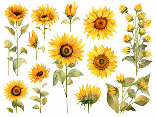 Obraz premium cute sunflower watercolor clipart set