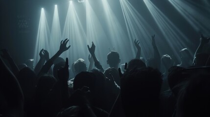 Dark Concert Crowd Celebrating under Stage Lights: Unity in Music