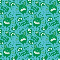 Halloween monsters animals seamless bat and ghost and skulls pattern