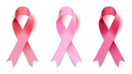 The image consists of three pink ribbons against a white background, representing the commitment towards breast cancer awareness, early detection, and community support.