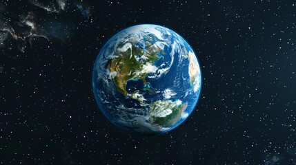 Image of Earth from space showing continents, oceans, and clouds with stars in the background, highlighting the beauty and fragility of our planet in the cosmos.