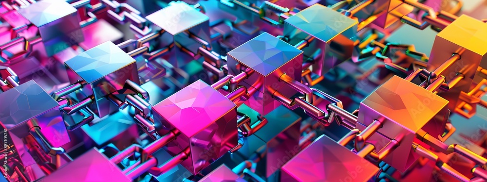 Poster a stack of vibrant cubes in various colors, creating an artistic display