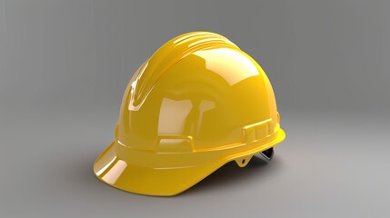 Fototapeta premium A highly detailed image of a yellow hard hat resting on a gray surface, focusing on safety, industrial workwear, and construction environments with crisp, clear quality.