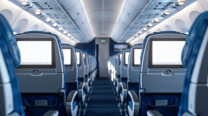 Obraz premium empty airplane chairs with a blank screen