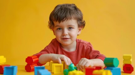 Obraz premium Child Playing with Colorful Blocks: Creativity and Joy in Early Childhood
