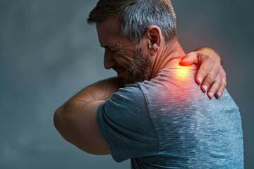 Man with Shoulder Neck Pain - Healthcare and Medical Illustration