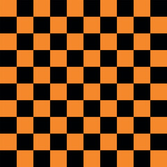 Halloween checkered board repeatable background, black and orange checkerboard pattern, vector illustration