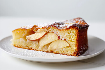 Slice of Apple Cake with Sugar Powder