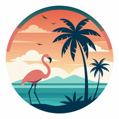 Tropical Flamingo and Palm Tree Circle T-shirt Design: Summer Vibes