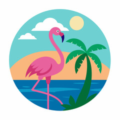 Tropical Flamingo and Palm Tree Circle T-shirt Design: Summer Vibes