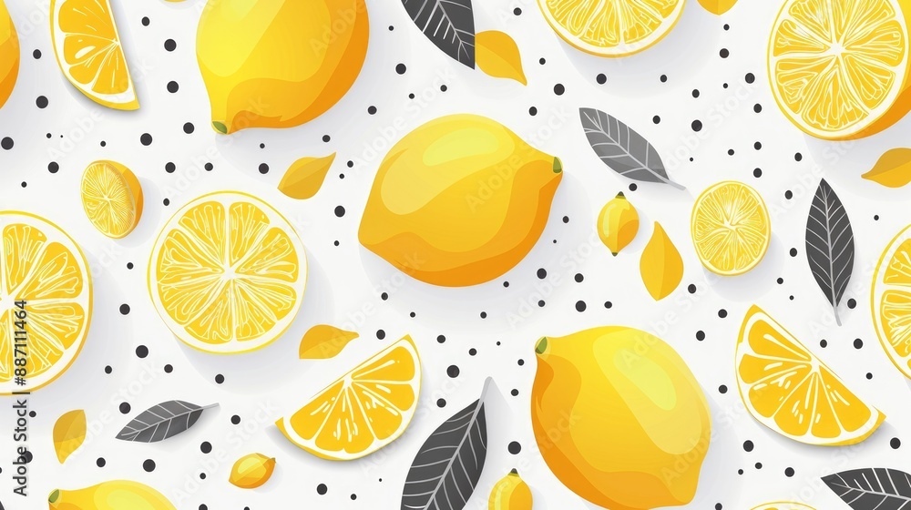 Poster abstract geometric pattern with lemon fruits on isolated white background