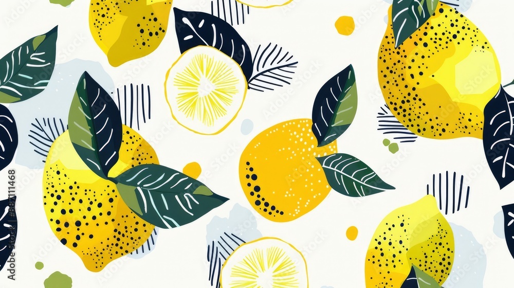 Aufkleber abstract geometric pattern with lemon fruits on isolated white background