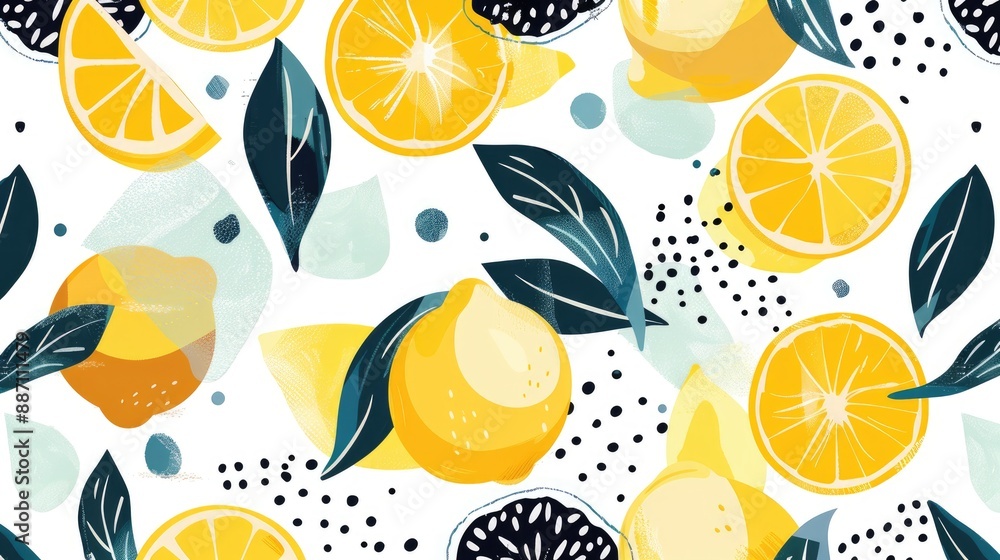 Poster abstract geometric pattern with lemon fruits on isolated white background