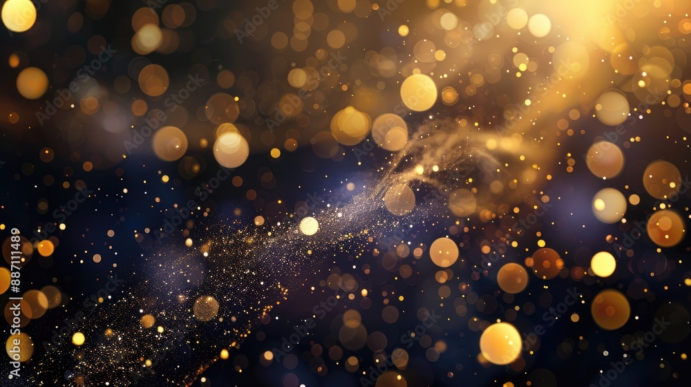 Poster abstract golden bokeh light in dark background