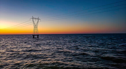 power lines at sunset