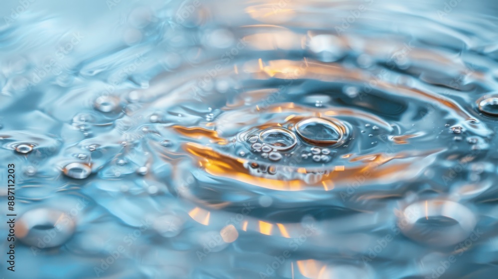 Aufkleber this image captures concentric ripples with bubbles on the surface of blue water, accented with warm