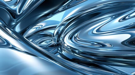 Abstract, futuristic, metallic liquid surface with reflective patterns and fluid curves, concept of modern technology