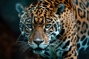 Obraz premium Closeup Portrait of a Jaguar with Green Eyes - Wild Animal Photography for Branding and Design
