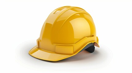 Fototapeta premium A yellow construction helmet equipped with a visor, designed for safety on construction sites. It stands out for its bright color and ergonomic design, depicted against a white background.