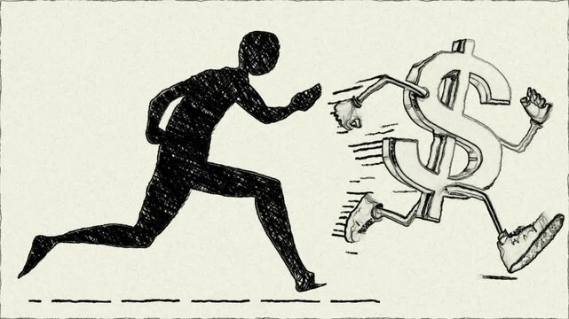 Man running for money and profit hand draw animation