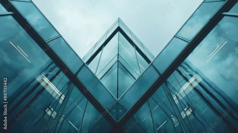 Poster metal framework double exposed with star junction in modern architecture glass facade minimal isolat