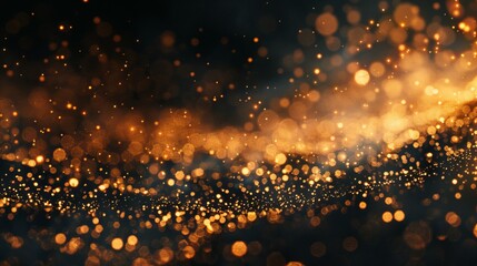 A stunning portrayal of vibrant golden particles in dynamic motion against a dark and shadowy background, evoking a sense of wonder and cosmic beauty.