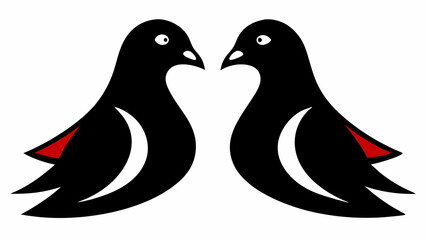 Pigeon Birds Couple Face-to-Face Vector Artwork Illustration