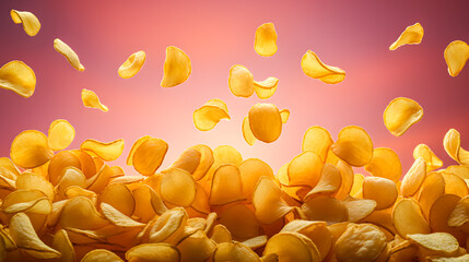 delicious potato chips with spices fly through the air (Generative AI)