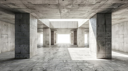 "Modern Abstract Empty Building Structure Crafted from Gray Concrete."