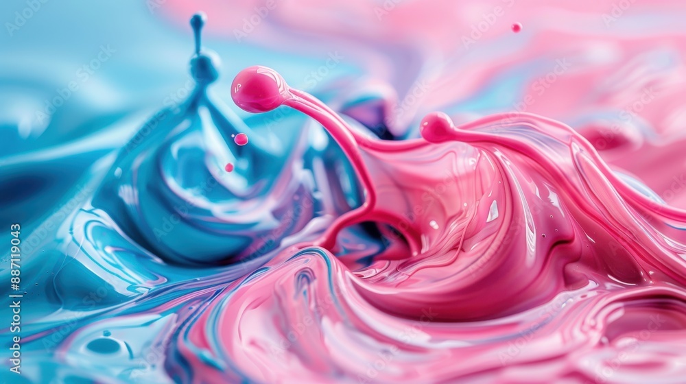 Poster the image presents elegant formations of pink and blue fluid, intertwining in a harmonious and dynam